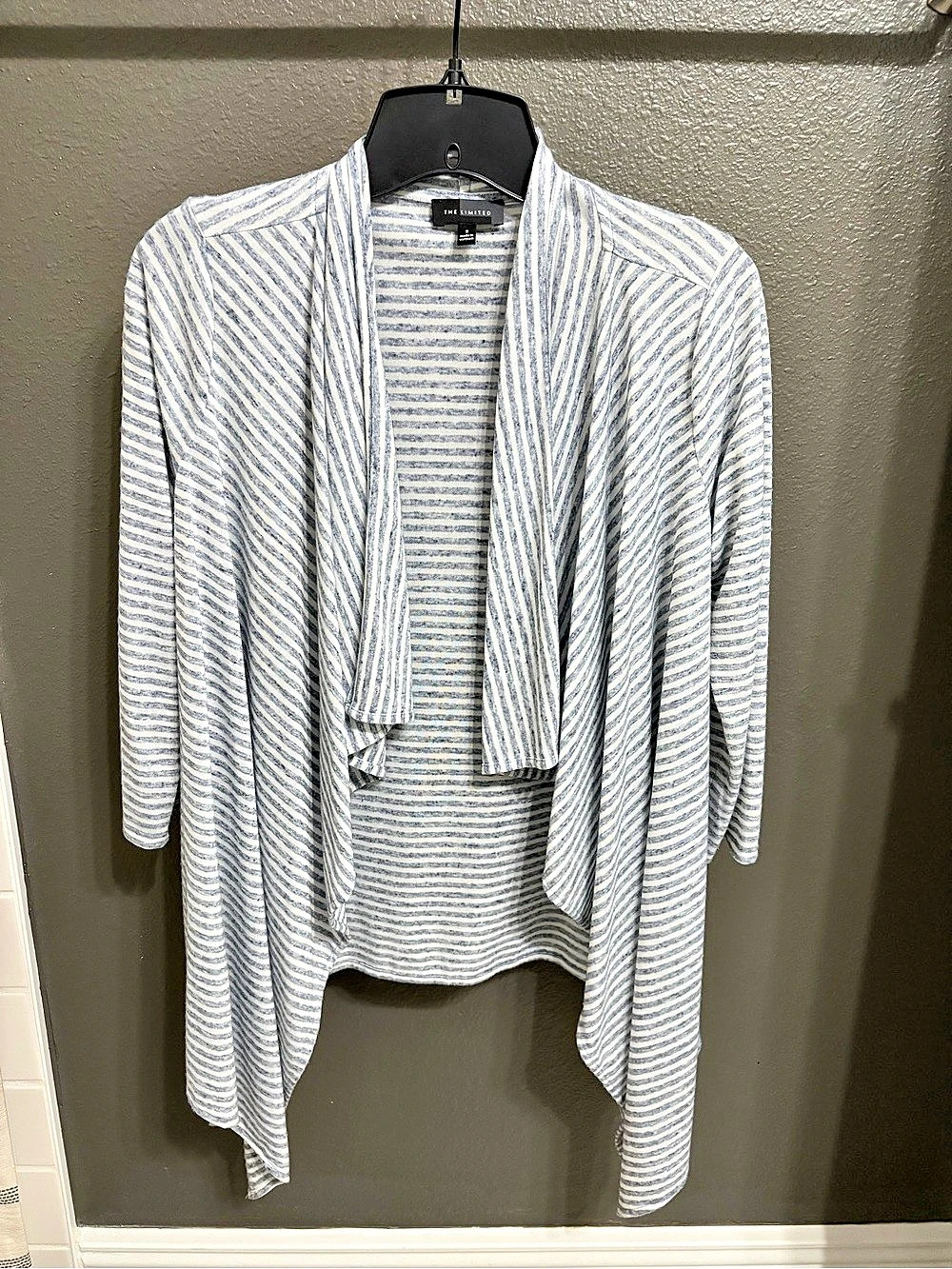 The Limited Striped Open Front Cardigan in Blue & White Size Small Like